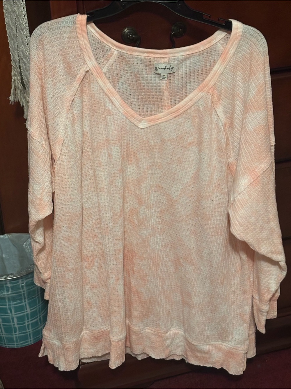 Wonderly Soft Peach Waffle V-Neck Pullover
